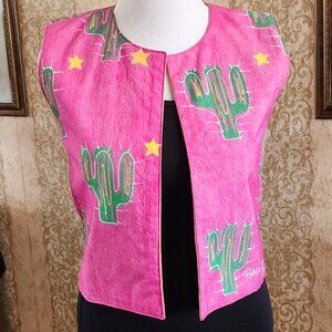 "Portable Art" Vest by Robin Brown Western Reversible Cactus Stars Steer Signed